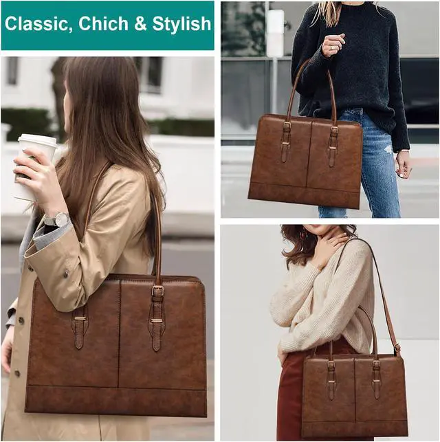 Alt view image 2 of 5 - Laptop Bag for Women Leather Work Tote 15.6 Inch Laptop for Computer Bag Waterproof Business Office Professional Large Capacity Handbag Shoulder Bag