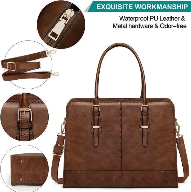 Alt view image 5 of 5 - Laptop Bag for Women Leather Work Tote 15.6 Inch Laptop for Computer Bag Waterproof Business Office Professional Large Capacity Handbag Shoulder Bag