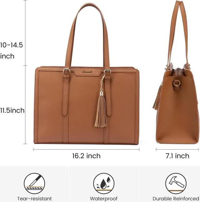 Alt view image 4 of 5 - LOVEVOOK Laptop Bag for Women 15.6 inch Lightweight PU Laptop Tote, Large Capacity Computer Bag with Clutch Purse for Business, Work, Office, Travel, School, Casual (Brown & Leather)