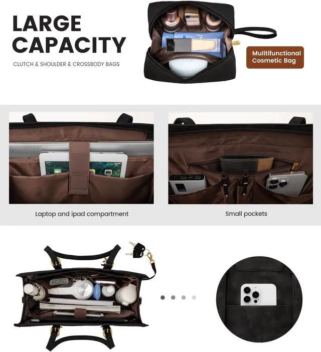 Alt view image 2 of 5 - LOVEVOOK Laptop Bag for Women Vintage Leather Laptop Tote 15.6 inch Large Capacity Computer bag with Clutch Purse for Work