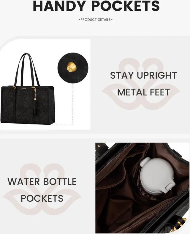 Alt view image 3 of 5 - LOVEVOOK Laptop Bag for Women Vintage Leather Laptop Tote 15.6 inch Large Capacity Computer bag with Clutch Purse for Work