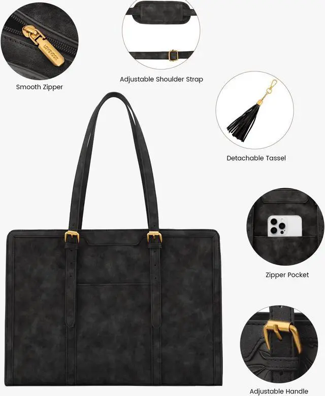 Alt view image 4 of 5 - LOVEVOOK Laptop Bag for Women Vintage Leather Laptop Tote 15.6 inch Large Capacity Computer bag with Clutch Purse for Work