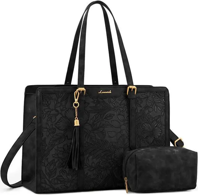 Main image of LOVEVOOK Laptop Bag for Women Vintage Leather Laptop Tote 15.6 inch Large Capacity Computer bag with Clutch Purse for Work