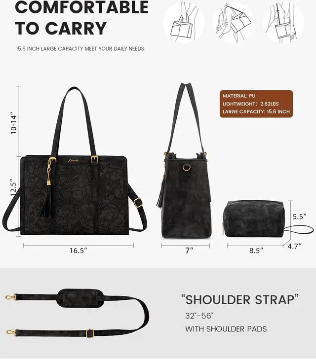 Alt view image 5 of 5 - LOVEVOOK Laptop Bag for Women Vintage Leather Laptop Tote 15.6 inch Large Capacity Computer bag with Clutch Purse for Work