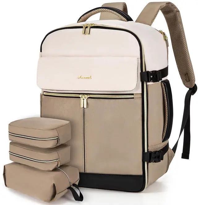 Main image of LOVEVOOK Travel Backpack for Women, TSA Carry On Backpack Flight Approved Luggage, 40L Water Resistant Personal Item Daypack Large Weekender Bag fit 17 inch Laptop with 3 Cubes, Beige-khaki-black