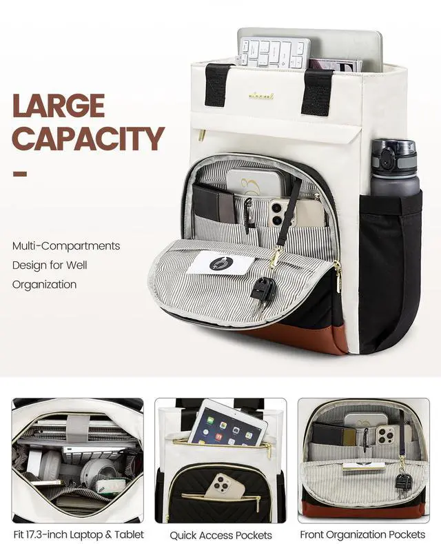 Alt view image 3 of 5 - LOVEVOOK Laptop Backpack for Women, 15.6 Inch Work Laptop Bag Teacher Nurse Backpack, Wide Open Travel Tote Backpack Purse Business Computer Daypack