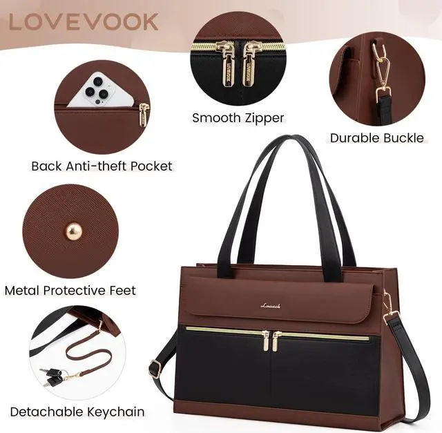 Alt view image 4 of 5 - LOVEVOOK Laptop Bag for Women, Black- Brown