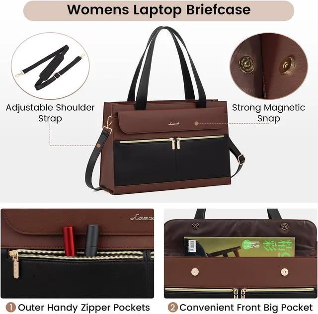 Alt view image 5 of 5 - LOVEVOOK Laptop Bag for Women, Black- Brown