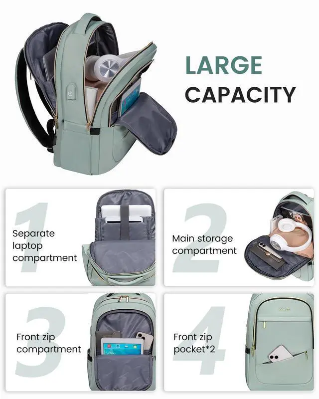 Alt view image 2 of 5 - LOVEVOOK Laptop Backpack for Women, Slim Business Laptops Bag with Separate Computer Compartment Stylish Daypack for College Work Travel, Fits 15.6" Laptop