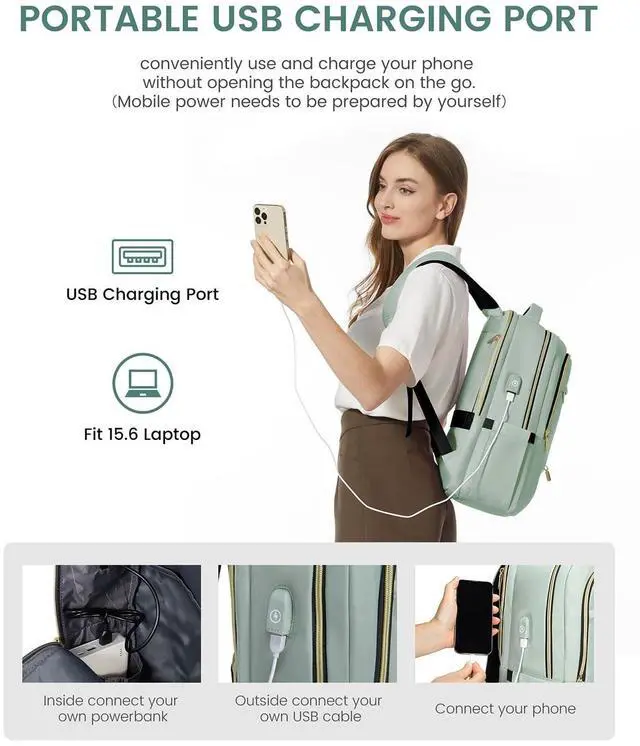 Alt view image 5 of 5 - LOVEVOOK Laptop Backpack for Women, Slim Business Laptops Bag with Separate Computer Compartment Stylish Daypack for College Work Travel, Fits 15.6" Laptop