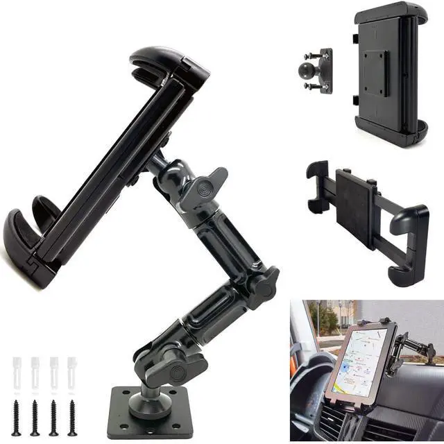 Main image of Industrial Metal Drill Base Tablet/Smartphone Mount w/8" Alloy ELD AMPS Drill Arm- iPad Holder for wall or truck Fleet Compatible with iPad Pro Air Mini 12.9, Galaxy S, Surface Pro, Smartphone