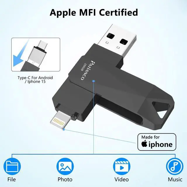 Alt view image 2 of 5 - Apple MFi Certified Photo Stick for iPhone 512GB Flash Drive for iPhone, USB Flash Drive for iPhone Thumb Drive, iPhone-Memory-Stick for iPad/iPhone/Computer Picture Keeper Portable Hard Drive-Black