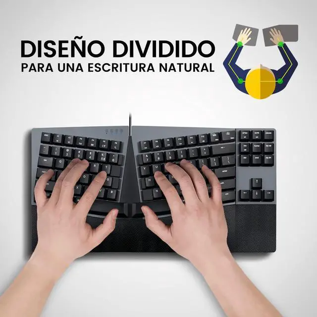 Alt view image 2 of 5 - Perixx PERIBOARD-335BR ES Teclado compacto mecánico ergonómico con Cable - Interruptores táctiles marrones de perfil Bajo - Teclas programables - Teclado español con ñ