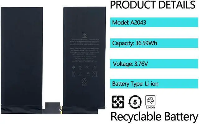 Alt view image 2 of 5 - Pinsinholy A2043 Battery Compatible with iPad Pro 12.9" 3rd Gen 2018 4th Gen 2020 A1895 A1983 A1876 A2069 A2232 A2233 A2229 A2014 with Tools Kit