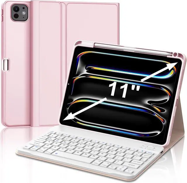 Main image of SENGBIRCH for iPad Pro 11 Inch Case Keyboard 2024, Smart iPad 11 Pro M4 Keyboard Case, Bluetooth Keyboard for Pro 11'' Tablet Case with Pencil Holder, Auto Wake/Sleep Leather Folio, Pink