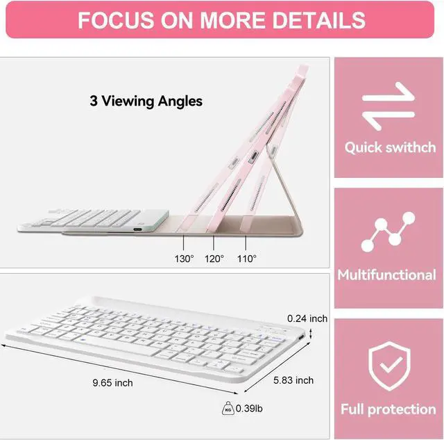 Alt view image 5 of 5 - SENGBIRCH for iPad Pro 11 Inch Case Keyboard 2024, Smart iPad 11 Pro M4 Keyboard Case, Bluetooth Keyboard for Pro 11'' Tablet Case with Pencil Holder, Auto Wake/Sleep Leather Folio, Pink