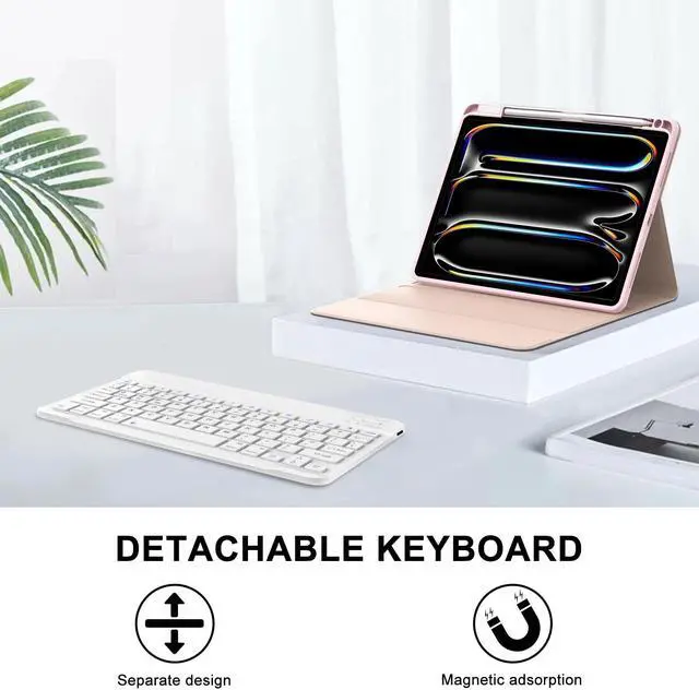 Alt view image 4 of 5 - SENGBIRCH for iPad Pro 11 Inch Case Keyboard 2024, Smart iPad 11 Pro M4 Keyboard Case, Bluetooth Keyboard for Pro 11'' Tablet Case with Pencil Holder, Auto Wake/Sleep Leather Folio, Pink