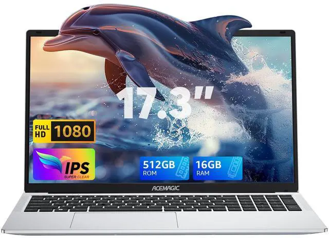 Main image of ACEMAGIC 2024 Laptop,17.3-Inch FHD Display Laptop with Quad Core-12th Alder Lake N97(Up to 3.6GHz), 16GB RAM 512GB ROM Business Laptop Computer, 6000Mah Battery,Silver