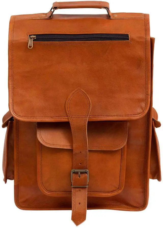 Main image of Shy Shy Let's Touch The Sky 16" Vintage leather Backpack Laptop Messenger Bag Lightweight College Rucksack Sling for Men Women