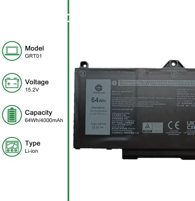 Alt view image 2 of 5 - JIAZIJIA GRT01 Laptop Battery Replacement for Dell Latitude 5421 5431 5521 5531 Precision 3470 3561 3571 3581 3591 Series Notebook 00P3TJ 0P3TJ 0R05P0 R05P0 Black 15.2V 64Wh 4000mAh