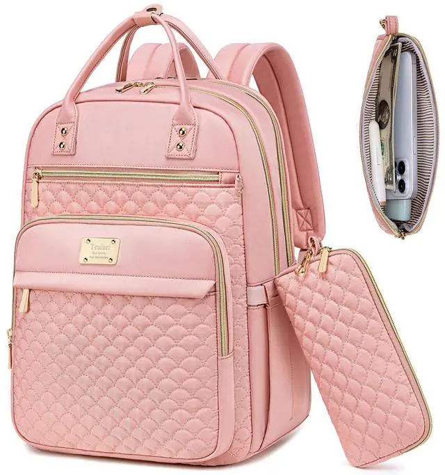 Main image of Tealari Laptop Backpack for Women,15.6 Inch Laptop Backpack for Work,Water Resistant Travel Backpack,College Bookbag with Wallet (Pink-1)