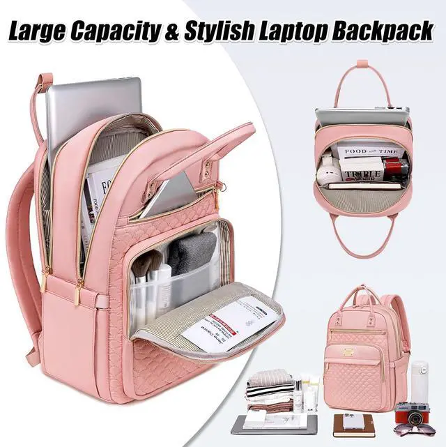 Alt view image 3 of 5 - Tealari Laptop Backpack for Women,15.6 Inch Laptop Backpack for Work,Water Resistant Travel Backpack,College Bookbag with Wallet (Pink-1)