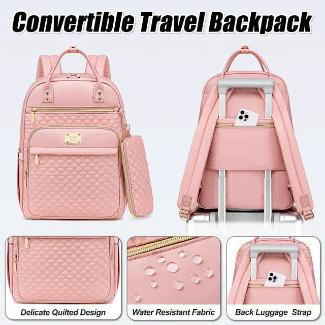 Alt view image 5 of 5 - Tealari Laptop Backpack for Women,15.6 Inch Laptop Backpack for Work,Water Resistant Travel Backpack,College Bookbag with Wallet (Pink-1)