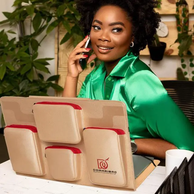 Alt view image 4 of 5 - The Domari Bag Vegan Leather Laptop Travel Bag for Travel Men & Women 15.6 inch Notebook Sleeve with Heavy Duty Zippers_Pink