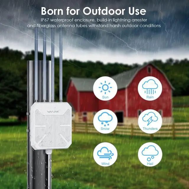 Alt view image 2 of 5 - WAVLINK Outdoor WiFi 6 Wireless Access Point, AX1800 WiFi 6 Extender Long Range, Support Active PoE, 4x8dBi Antennas,Work with Starlink/Repeater/Router,IP67,Up to 128 Devices for Farm,Yard,RV,Campsite