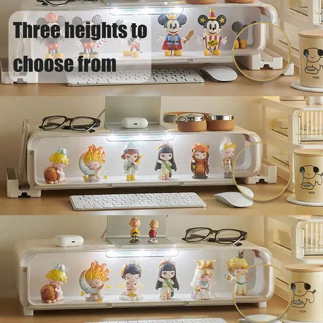 Alt view image 5 of 5 - WMM Monitor Stand Riser, Computer Monitor Stand with Drawer and Display Minifigures, Computer Desktop Stand with Lights, Removable Elevated Structure, Compatible with Computers, Desktops, and Laptops