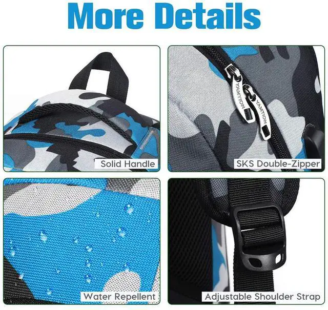 Alt view image 4 of 5 - YAMTION School Backpack for Teen Boys,Bookbag for High School College Backpack with USB,Camouflage Blue