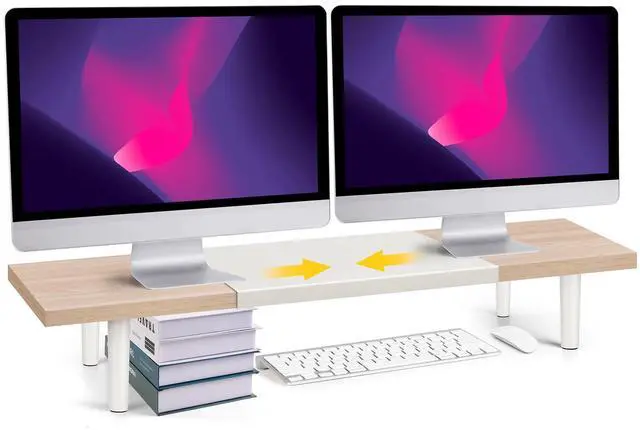 Main image of Across-Star Dual-Monitor-Stand-Riser-For-Desk Adjustable Length 32-40 InchLarge Desktop Computer Monitor Riser For 2 ScreensDesk Shelf Organizer Riser Stand For Computer/Laptop/PC/Printer/TV Maple