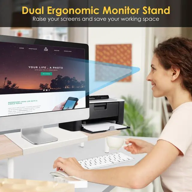 Alt view image 5 of 5 - Across-Star Dual-Monitor-Stand-Riser-For-Desk Adjustable Length 32-40 InchLarge Desktop Computer Monitor Riser For 2 ScreensDesk Shelf Organizer Riser Stand For Computer/Laptop/PC/Printer/TV Maple