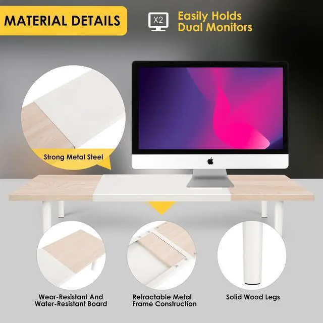 Alt view image 4 of 5 - Across-Star Dual-Monitor-Stand-Riser-For-Desk Adjustable Length 32-40 InchLarge Desktop Computer Monitor Riser For 2 ScreensDesk Shelf Organizer Riser Stand For Computer/Laptop/PC/Printer/TV Maple