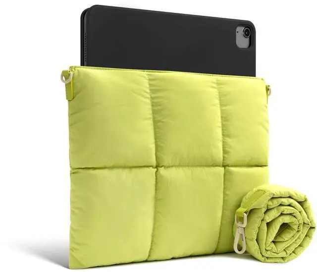 Alt view image 2 of 5 - Comfyable Puffy Tablet Sleeve Bag Compatible for 11-inch iPad Pro M4, iPad Air 11-inch M2 2024, Quilted Cute Carrying Tablet Pouch with Shoulder Strap for Women, Lime Green