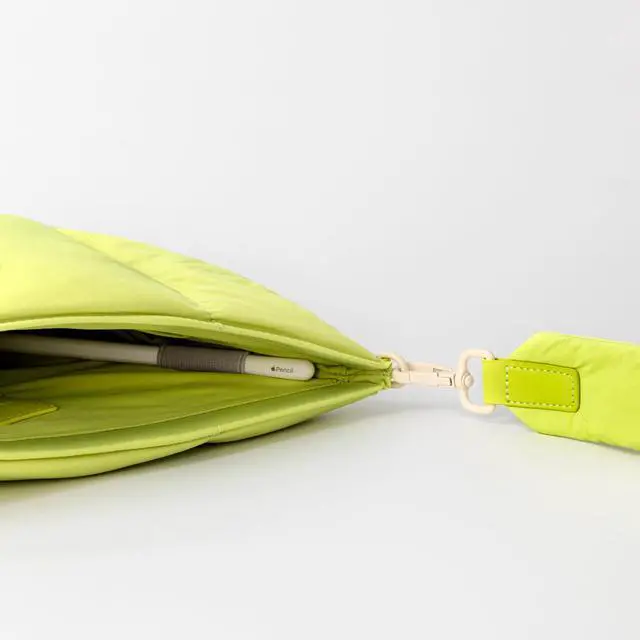 Alt view image 4 of 5 - Comfyable Puffy Tablet Sleeve Bag Compatible for 11-inch iPad Pro M4, iPad Air 11-inch M2 2024, Quilted Cute Carrying Tablet Pouch with Shoulder Strap for Women, Lime Green