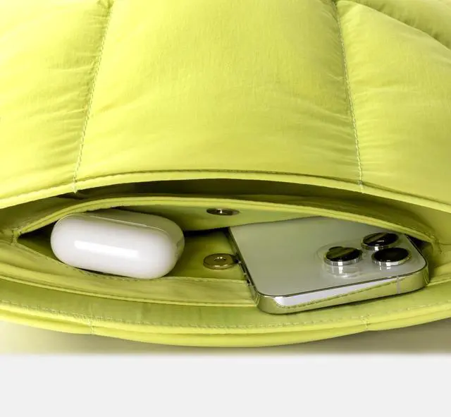 Alt view image 3 of 5 - Comfyable Puffy Tablet Sleeve Bag Compatible for 11-inch iPad Pro M4, iPad Air 11-inch M2 2024, Quilted Cute Carrying Tablet Pouch with Shoulder Strap for Women, Lime Green