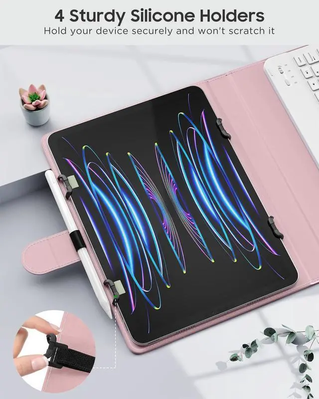 Alt view image 4 of 5 - MoKo Universal Tablet Case with Qwert Keyboard for 9",9.7",10.1",10.2",10.4",10.5",10.9",11" Tablets, with Removable Wireless Bluetooth Keyboard&Pen Holder for iPad, Samsung, Fire, Pixel, Other,Pink