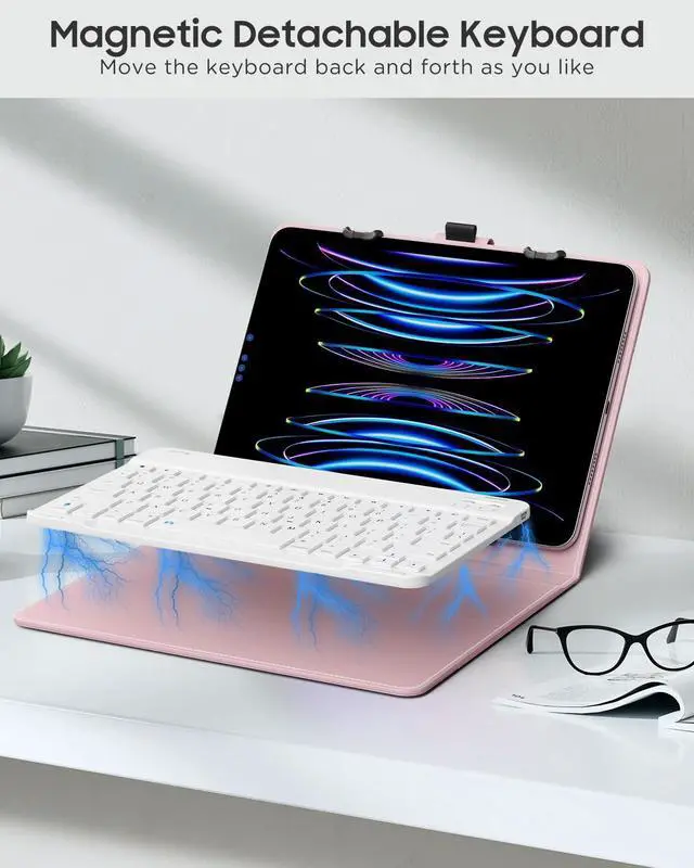 Alt view image 5 of 5 - MoKo Universal Tablet Case with Qwert Keyboard for 9",9.7",10.1",10.2",10.4",10.5",10.9",11" Tablets, with Removable Wireless Bluetooth Keyboard&Pen Holder for iPad, Samsung, Fire, Pixel, Other,Pink