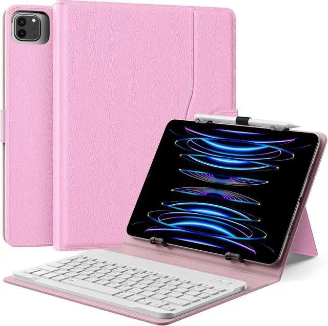 Main image of MoKo Universal Tablet Case with Qwert Keyboard for 9",9.7",10.1",10.2",10.4",10.5",10.9",11" Tablets, with Removable Wireless Bluetooth Keyboard&Pen Holder for iPad, Samsung, Fire, Pixel, Other,Pink