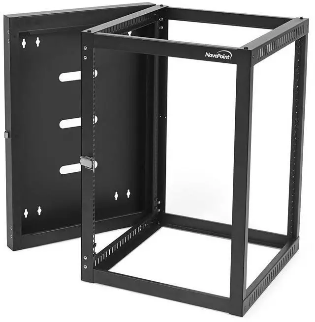 Alt view image 5 of 5 - NavePoint 15U Wall Mount Server Rack with Hinged Back, 4-Post 24 Deep, Rear Swing Frame 15U Network Rack Wall Mount for 19 Inch Equipment AV IT Easy Cable Management, Black