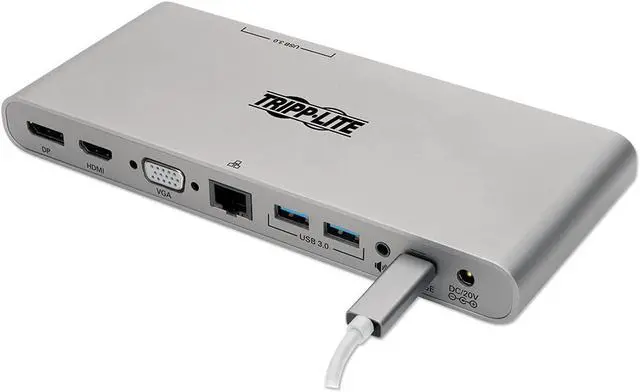 Main image of Tripp Lite USB C Docking Station w/ USB A/C Hub, HDMI, VGA, DisplayPort, Gbe, 100W PD Charging 4K@3