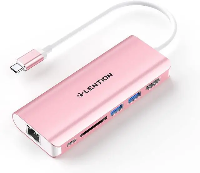 Main image of LENTION USB C Hub with 4K HDMI, SD Card Reader, 2 USB 3.0, Type C Charging & Ethernet Compatible 2023-2016 MacBook Pro, New Mac Air/Surface/Steam Deck, More (CB-C68, Rose Gold)