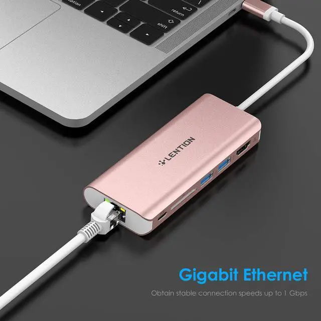 Alt view image 4 of 5 - LENTION USB C Hub with 4K HDMI, SD Card Reader, 2 USB 3.0, Type C Charging & Ethernet Compatible 2023-2016 MacBook Pro, New Mac Air/Surface/Steam Deck, More (CB-C68, Rose Gold)