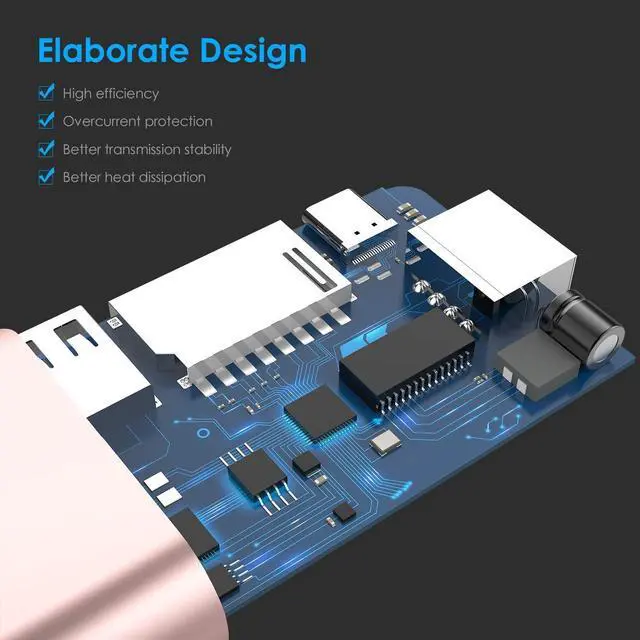 Alt view image 5 of 5 - LENTION USB C Hub with 4K HDMI, SD Card Reader, 2 USB 3.0, Type C Charging & Ethernet Compatible 2023-2016 MacBook Pro, New Mac Air/Surface/Steam Deck, More (CB-C68, Rose Gold)