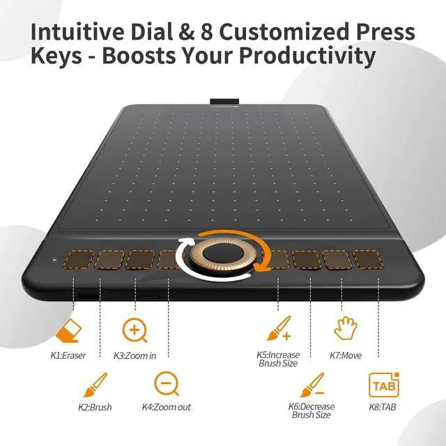 Alt view image 3 of 5 - Bluetooth Drawing Tablet GAOMON WH851 8 x 5 inches Graphics Tablet, Digital Art Tablet Supports 16384 Levels, Intuitive Dial with 8 Shortcut Keys, Type-C Port, Work with Windows & Android & Mac