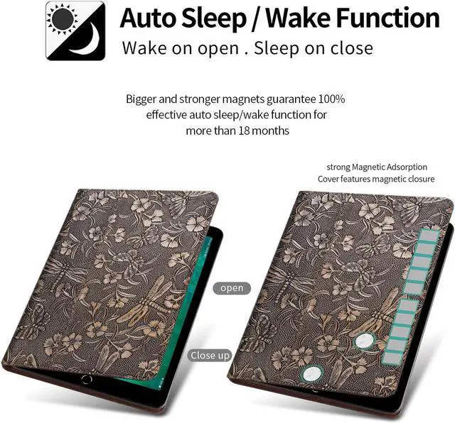 Alt view image 4 of 5 - Gexmil Case for iPad 9.7 Inch,6th/5th Generation(2018/2017)-iPad Air 2/1 Gen. Genuine Leather Cover Anti Fingerprint/Slip,Cowhide Folio Cover Auto Sleep/Wake with Adjustable Stand,Butterfly Pattern