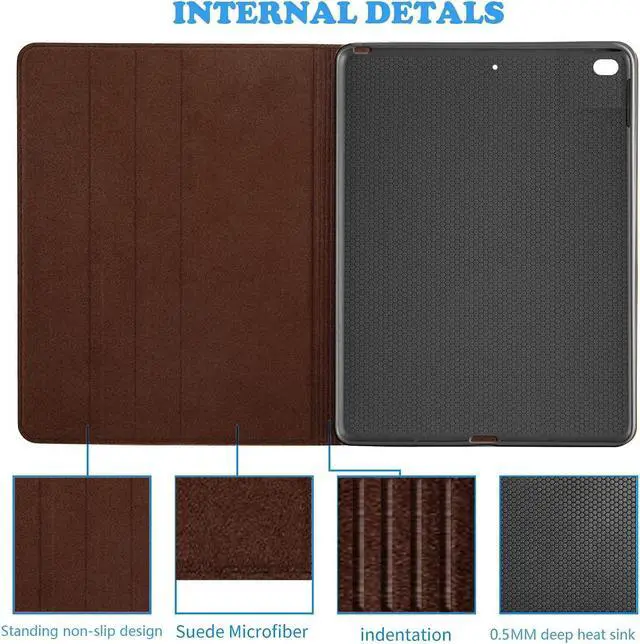 Alt view image 5 of 5 - Gexmil Case for iPad 9.7 Inch,6th/5th Generation(2018/2017)-iPad Air 2/1 Gen. Genuine Leather Cover Anti Fingerprint/Slip,Cowhide Folio Cover Auto Sleep/Wake with Adjustable Stand,Butterfly Pattern