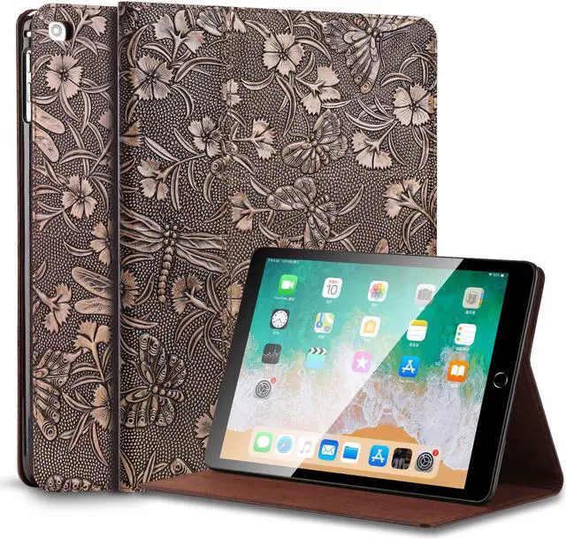 Main image of Gexmil Case for iPad 9.7 Inch,6th/5th Generation(2018/2017)-iPad Air 2/1 Gen. Genuine Leather Cover Anti Fingerprint/Slip,Cowhide Folio Cover Auto Sleep/Wake with Adjustable Stand,Butterfly Pattern