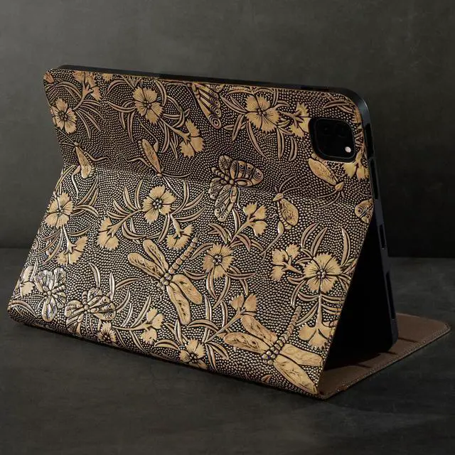 Alt view image 3 of 5 - Gexmil Genuine Leather Case for iPad Pro 11 Inch M4 2024 with Adjustable Stand,Protective Shockproof Premium Leather Smart Folio Cover Auto Sleep/Wake Anti-Slip, Butterfly Grey